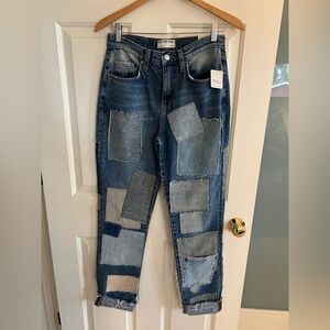 NWT We The Free “Bare with Me” Blue Patchwork Straight Leg Jeans, size 26